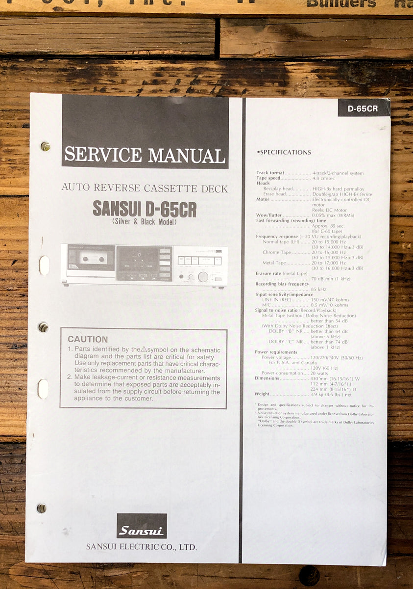Sansui D-65CR Cassette Service Manual *Original*