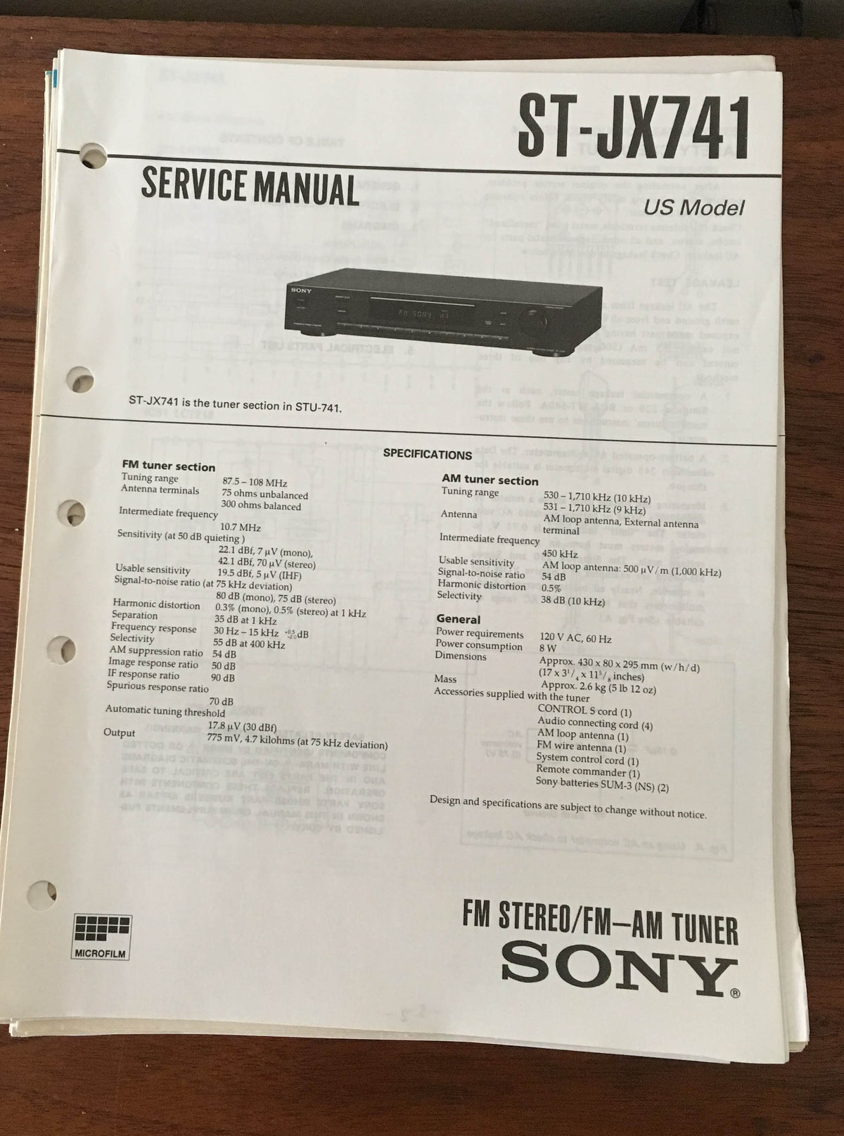 Sony ST-JX741 Tuner Service Manual *Original*