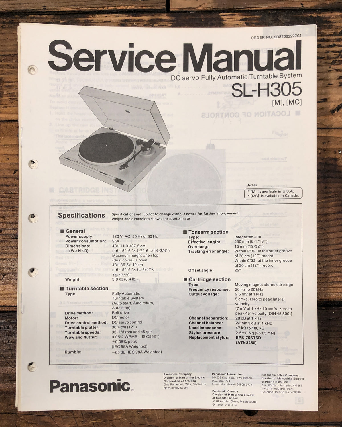 Technics / Panasonic SL-H305 Turntable Service Manual *Original*
