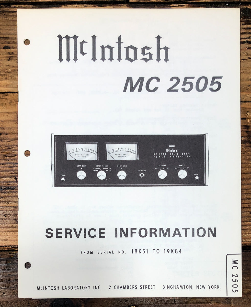 McIntosh MC-2505 MC2505 Amplifier 18K51 to 19K84 Service Manual *Original*