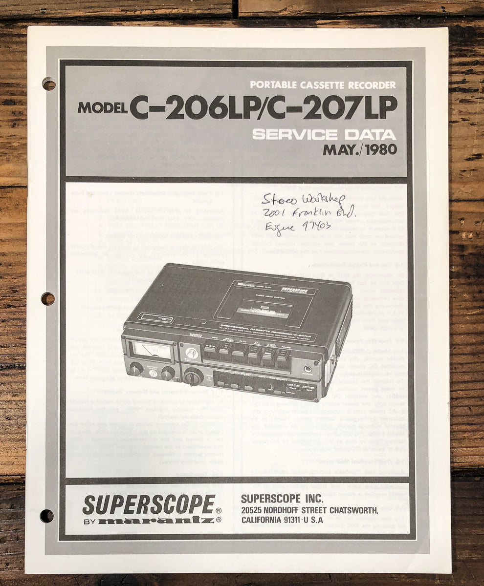 Superscope C-206LP C-207LP Service Manual *Original*