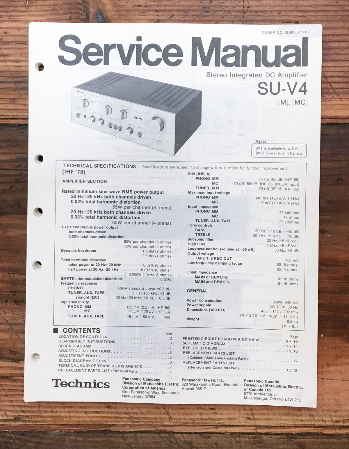 Technics SU-V4 Amplifier Service Manual *Original*