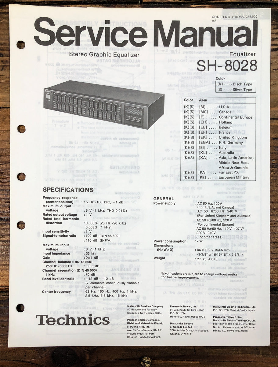 Technics SH-8028 Equalizer Service Manual *Original*