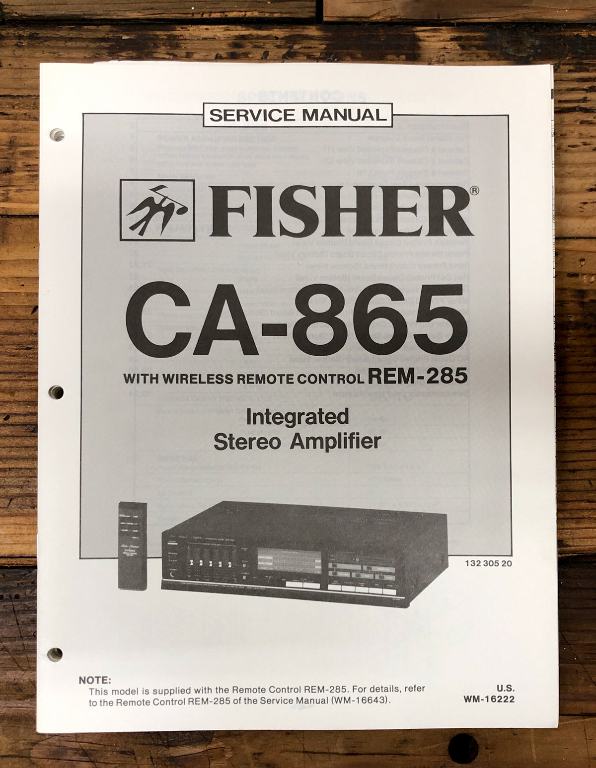 Fisher CA-865 Amplifier Service Manual *Original*