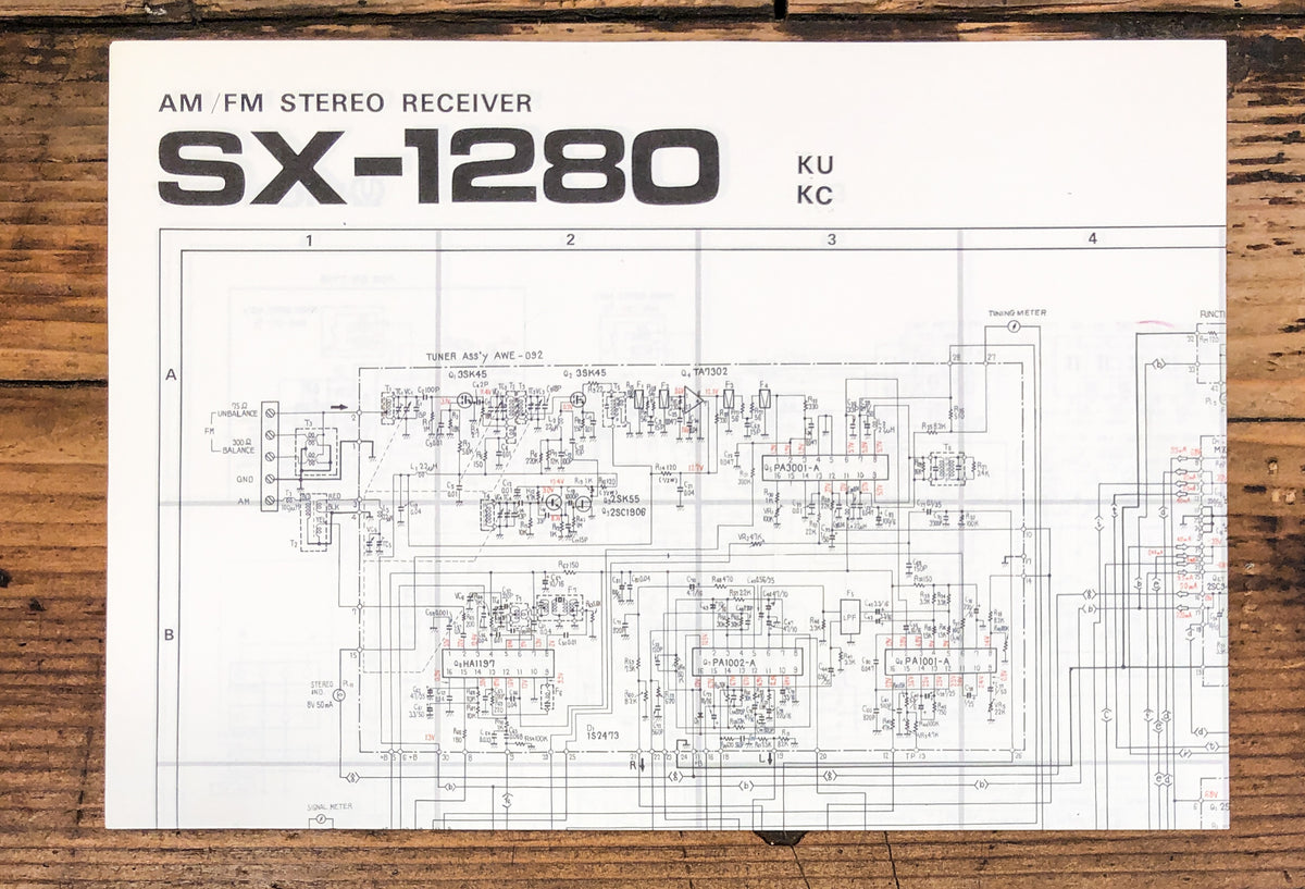 Pioneer SX-1280 KU KC Receiver Large Fold Out Schematic *Original*
