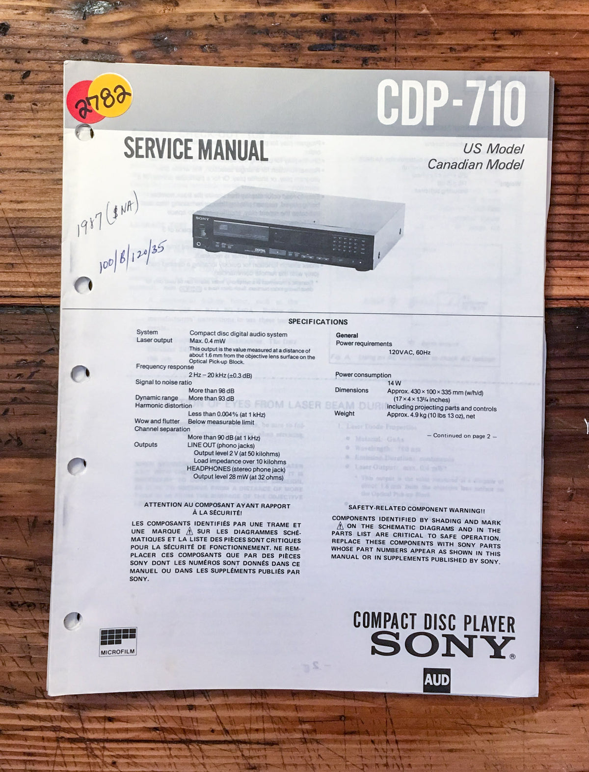 Sony CDP-710 CD Player Service Manual *Original*
