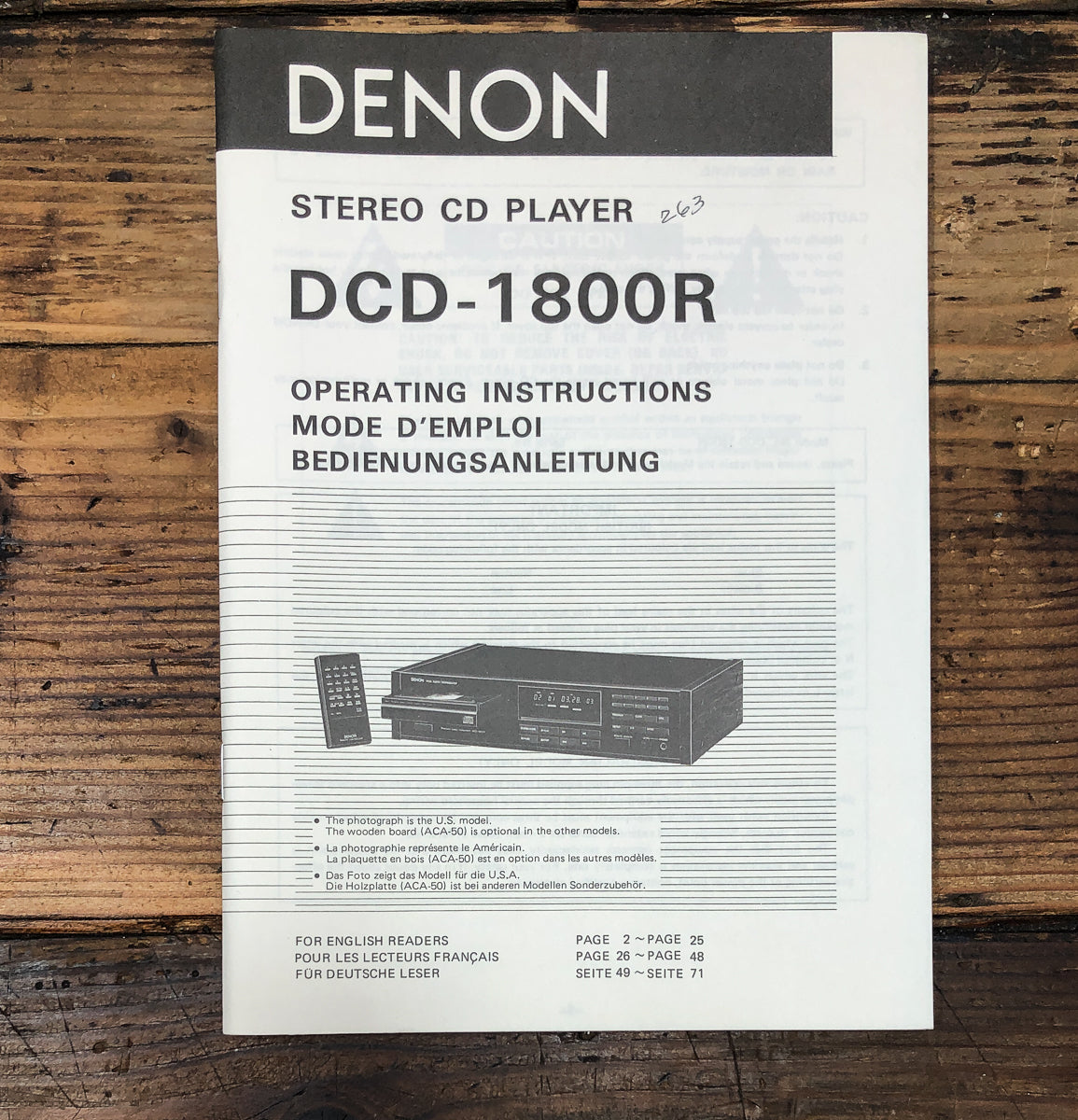 Denon DCD-1800R CD Player Owners / User Manual *Original*