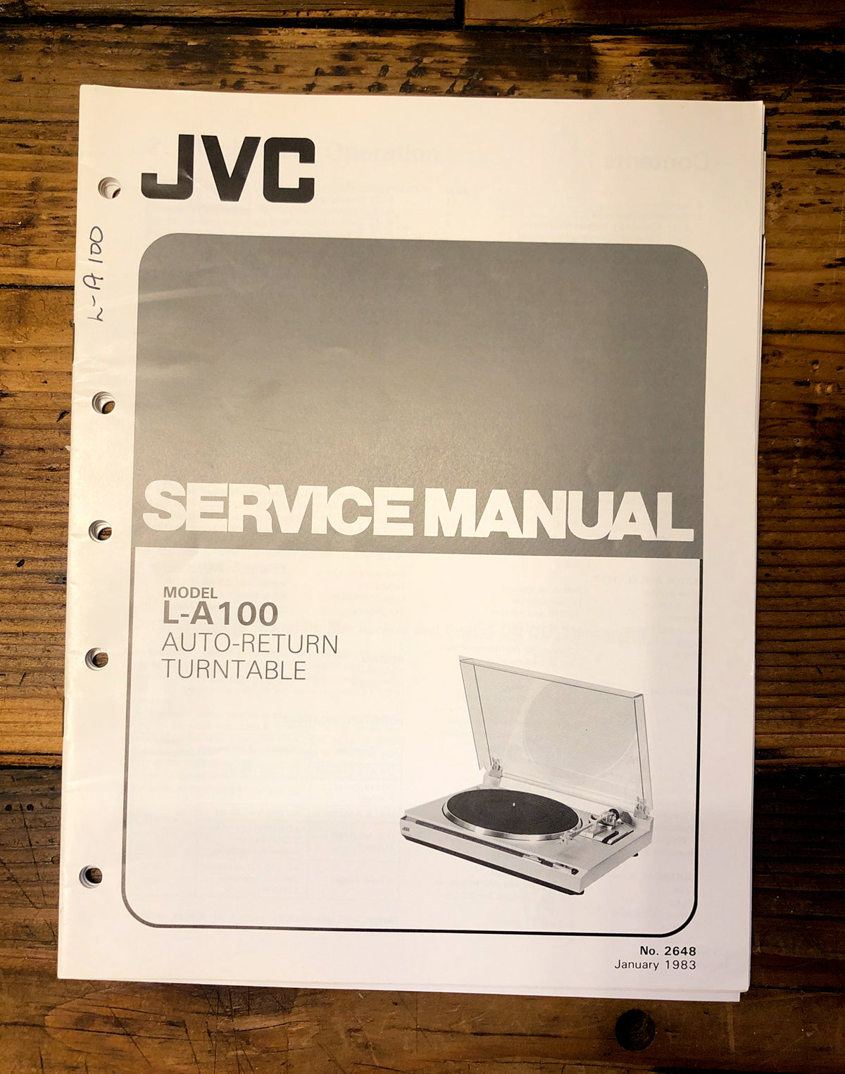 JVC L-A100 Record Player / Turntable Service Manual *Original*