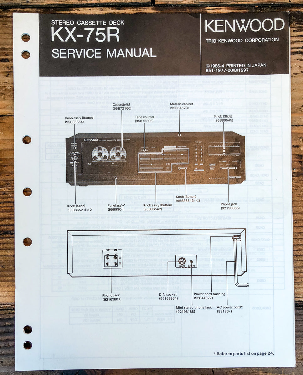 Kenwood KX-75R Cassette Service Manual *Original*