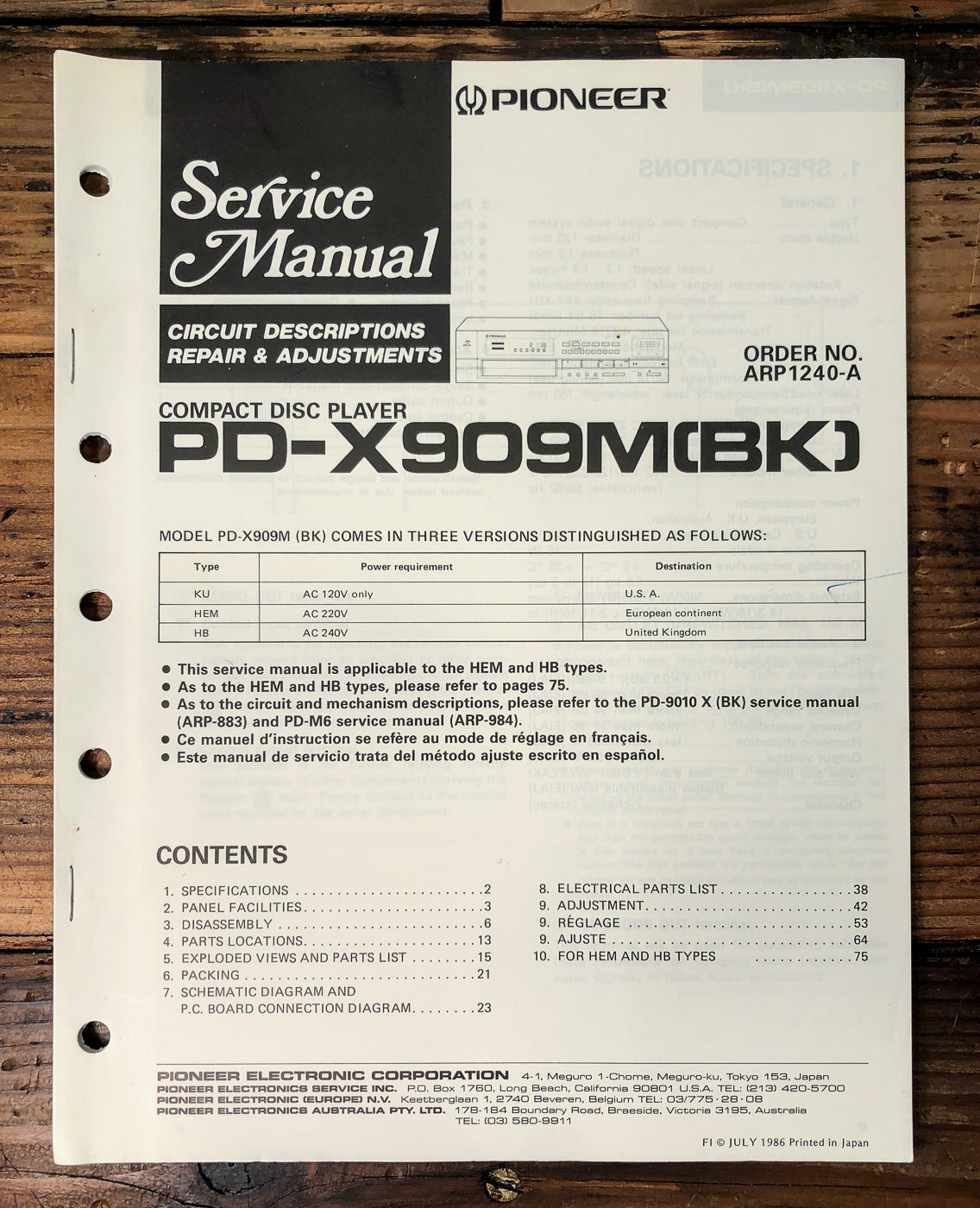 Pioneer PD-X909M Multi-Play CD Player Service Manual *Original*