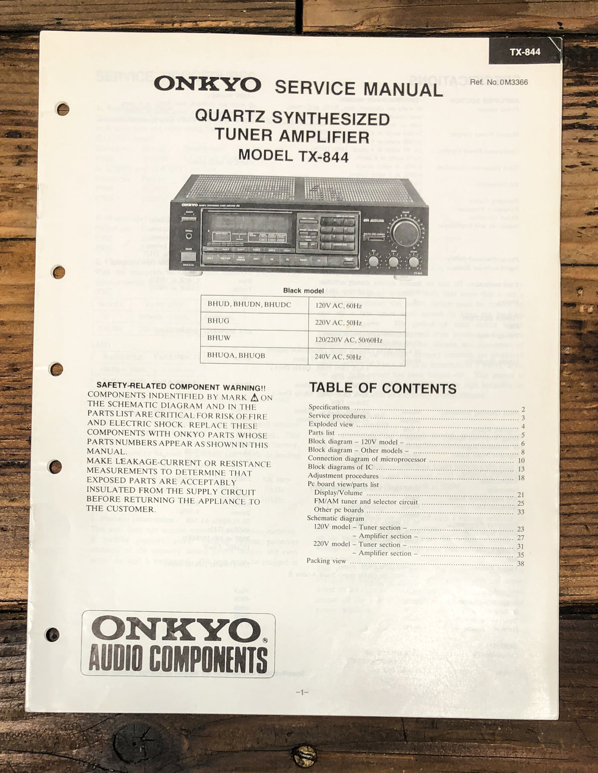 Onkyo TX-844 Receiver Service Manual *Original*