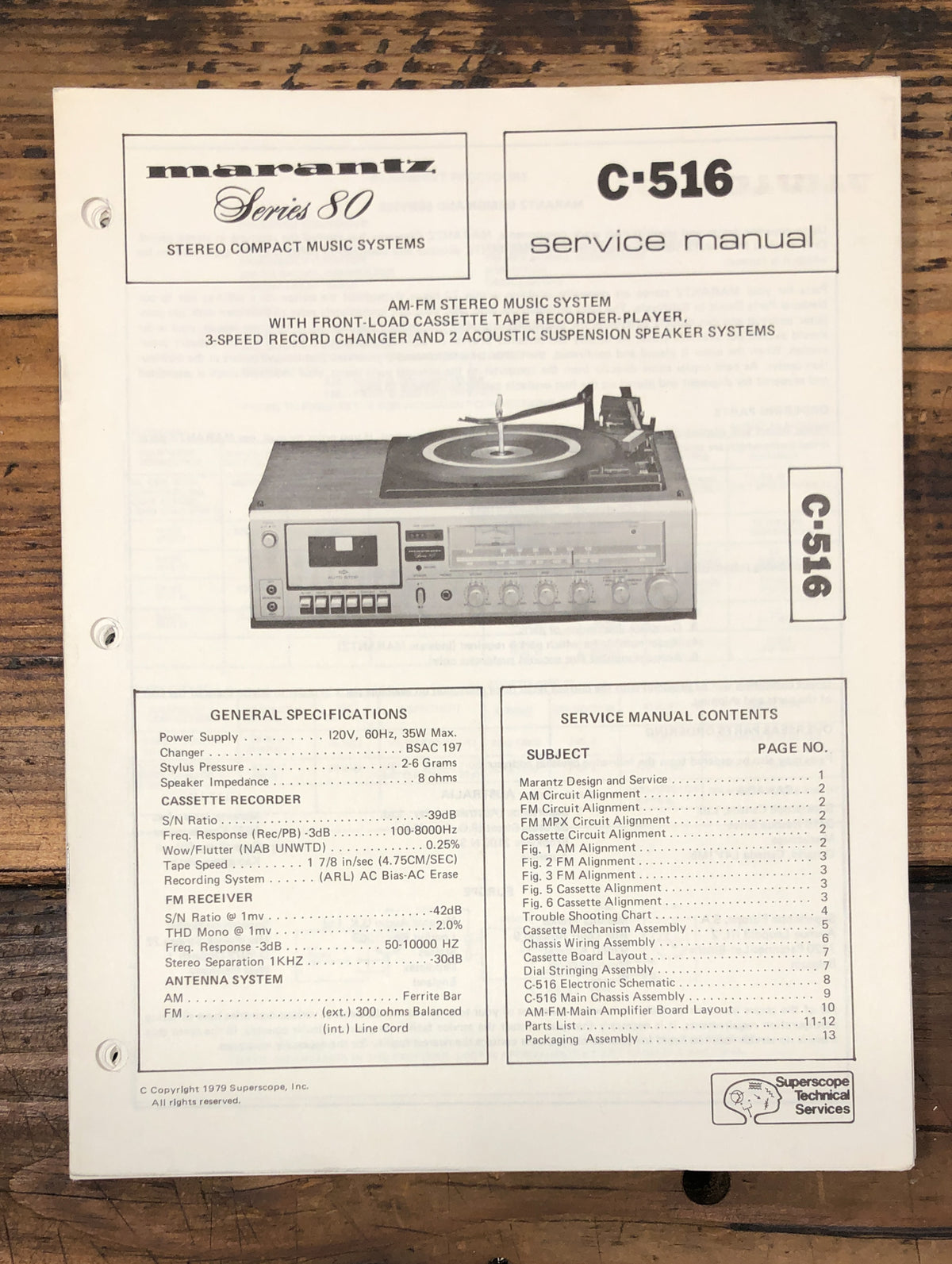 Marantz C-516 C516 Stereo Service Manual *Original*