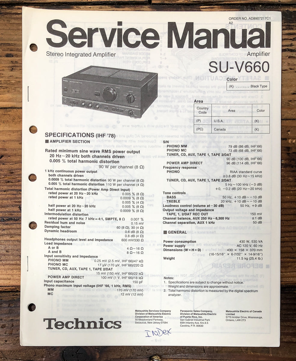 Technics SU-V660 Amplifier Service Manual *Original*