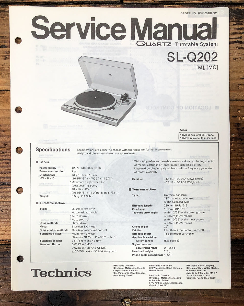Technics SL-Q202 Record Player / Turntable Service Manual *Original*