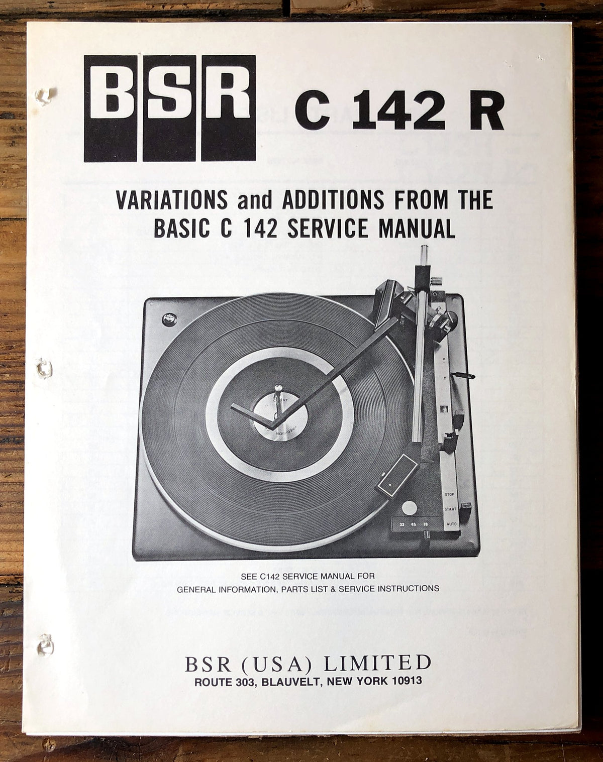 BSR C142R Record Changer Supp. Service Manual *Original*