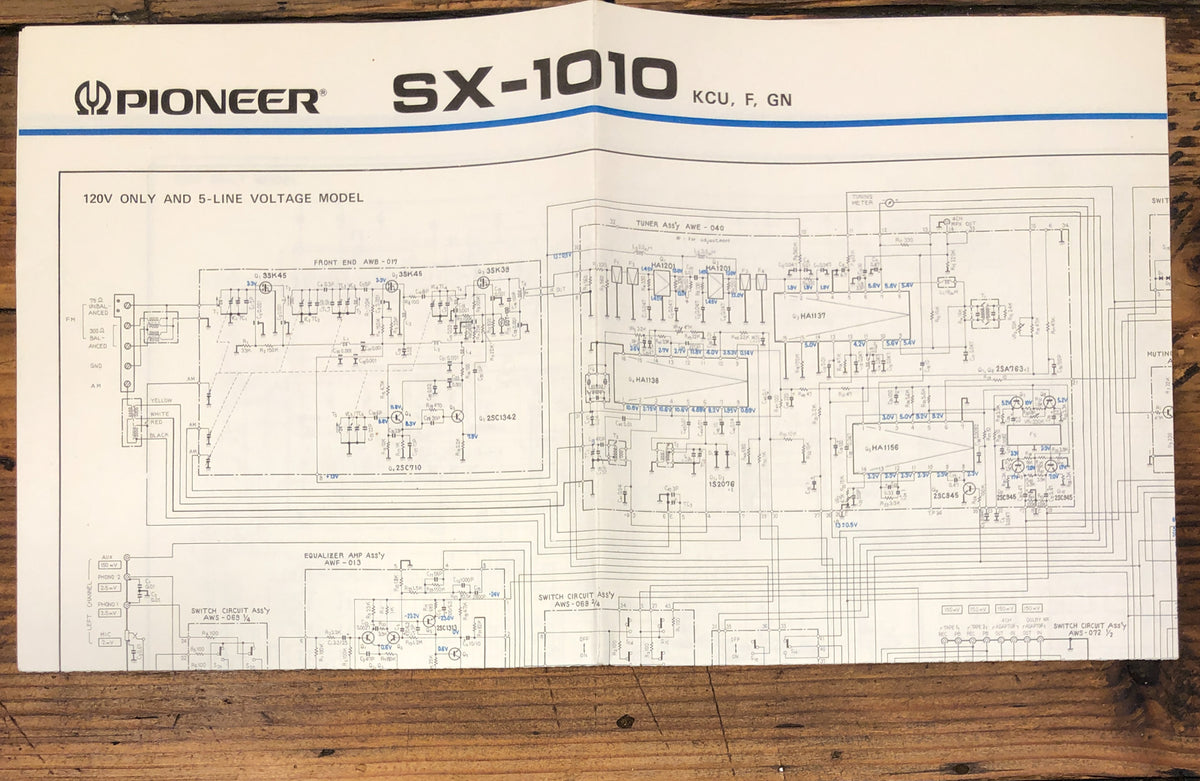 Pioneer SX-1010 KCU F GN Receiver Large Fold Out Schematic *Original*