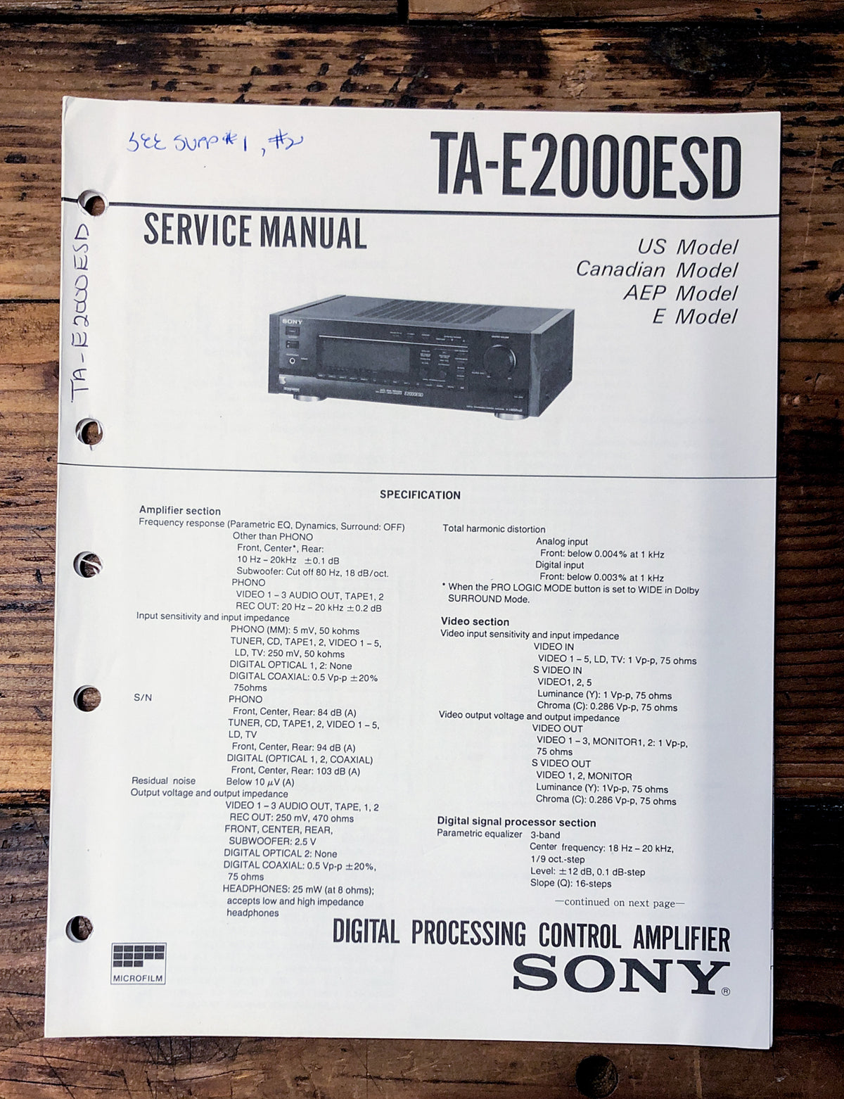 Sony TA-E2000ESD Preamp / Preamplifier Service Manual *Original*