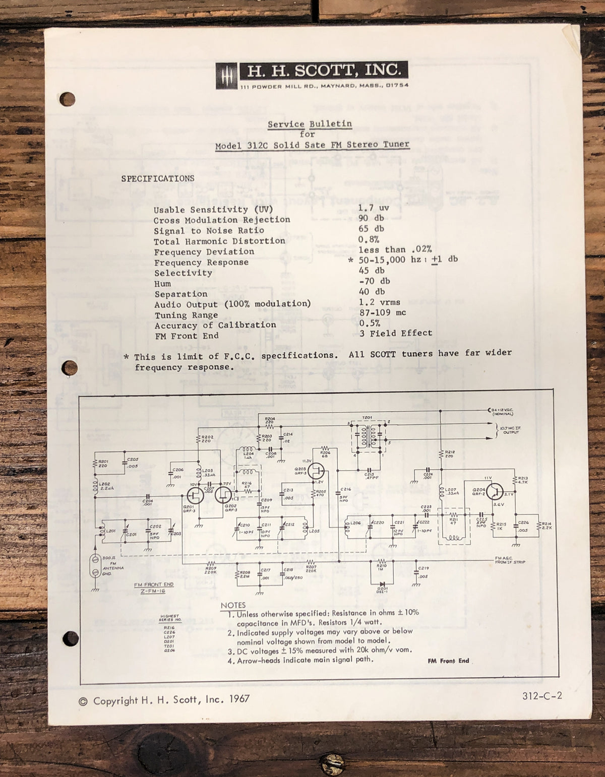 HH Scott Model 312C Tuner Service Manual *Original*
