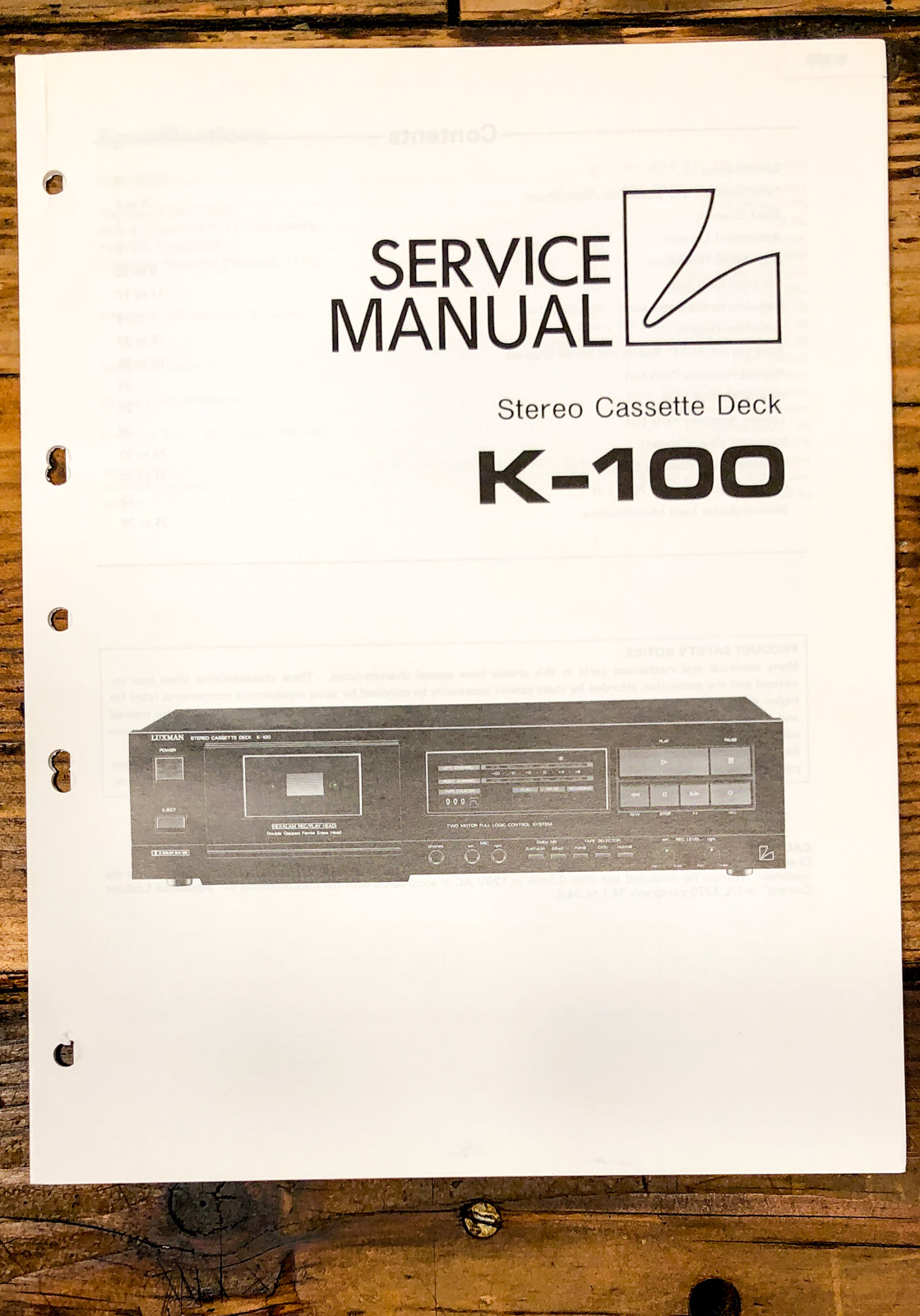 Luxman K-100 Cassette Service Manual *Original*