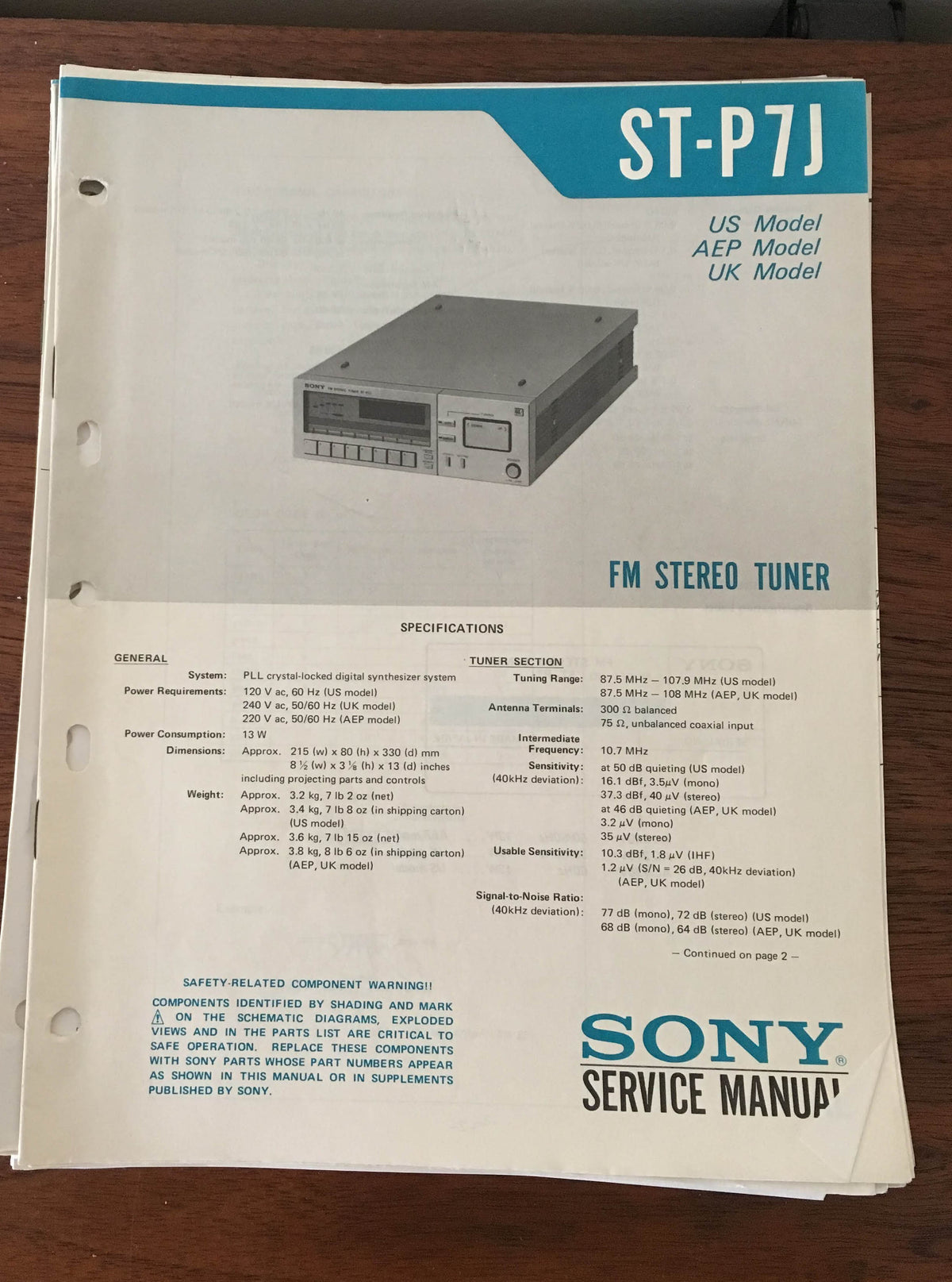 Sony ST-P7J Tuner Service Manual *Original*