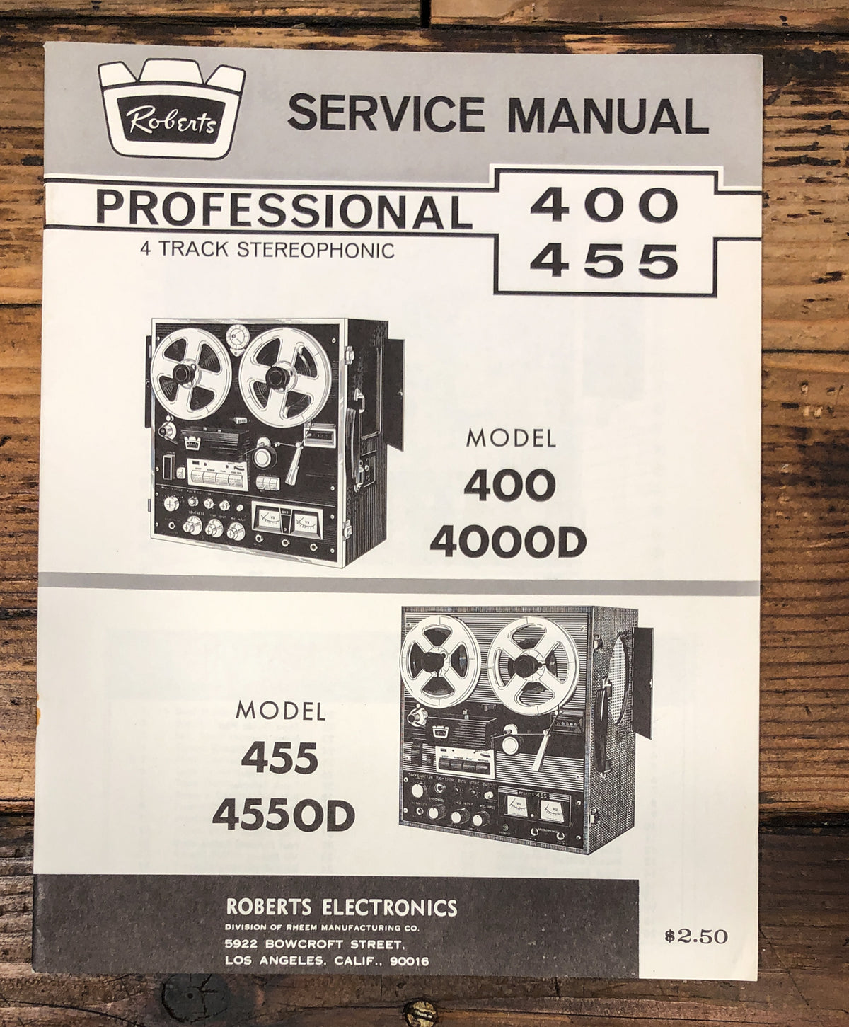 Roberts Model 400 455 4000D 4550D Reel to Reel Service Manual *Original*