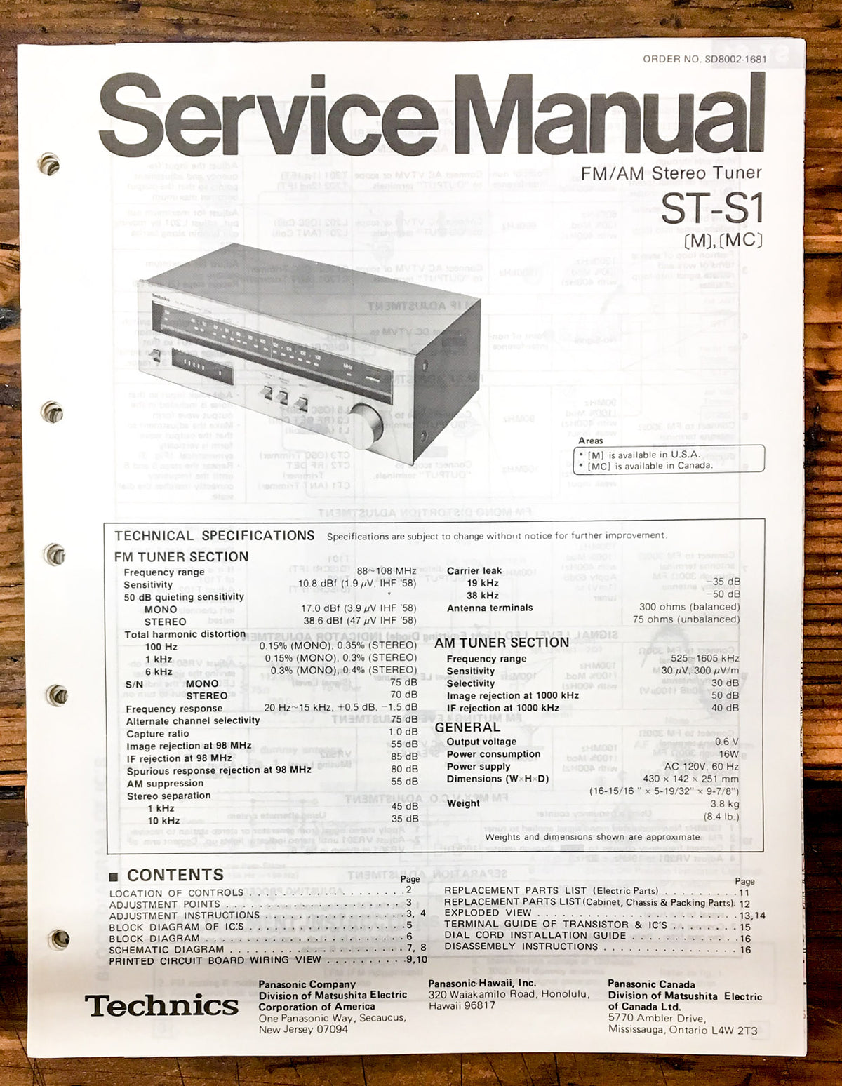 Technics ST-S1 Tuner Service Manual *Original*