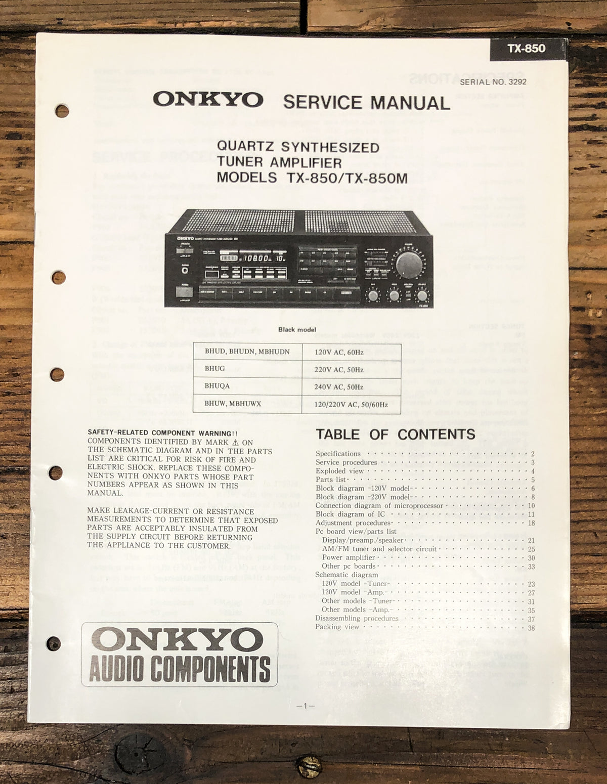 Onkyo TX-850 TX-850M Receiver Service Manual *Original*