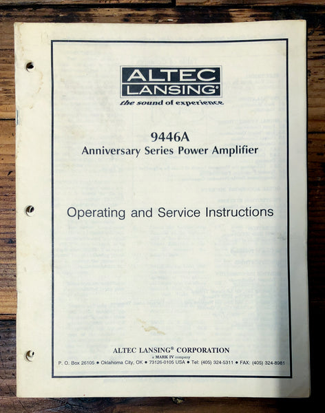 Altec Model 9446A Amplifier  Owners Manual & Schematic *Orig*