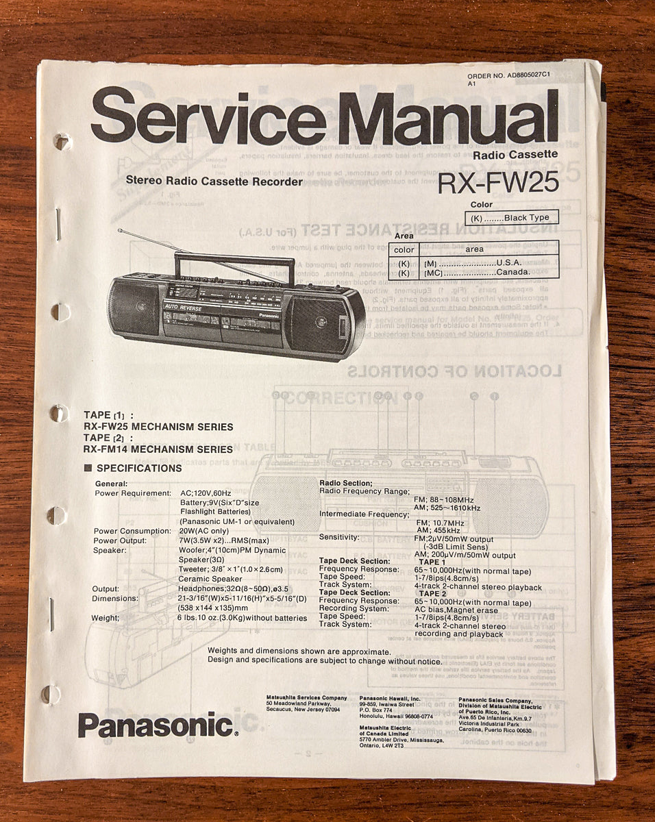 Panasonic RX-FW25 Radio Cassette Service Manual *Original*