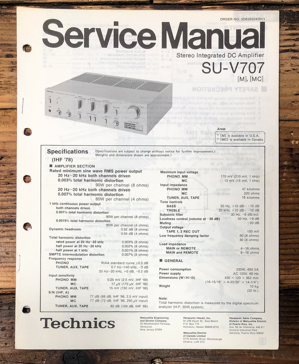 Technics SU-V707 Amplifier Service Manual *Original*