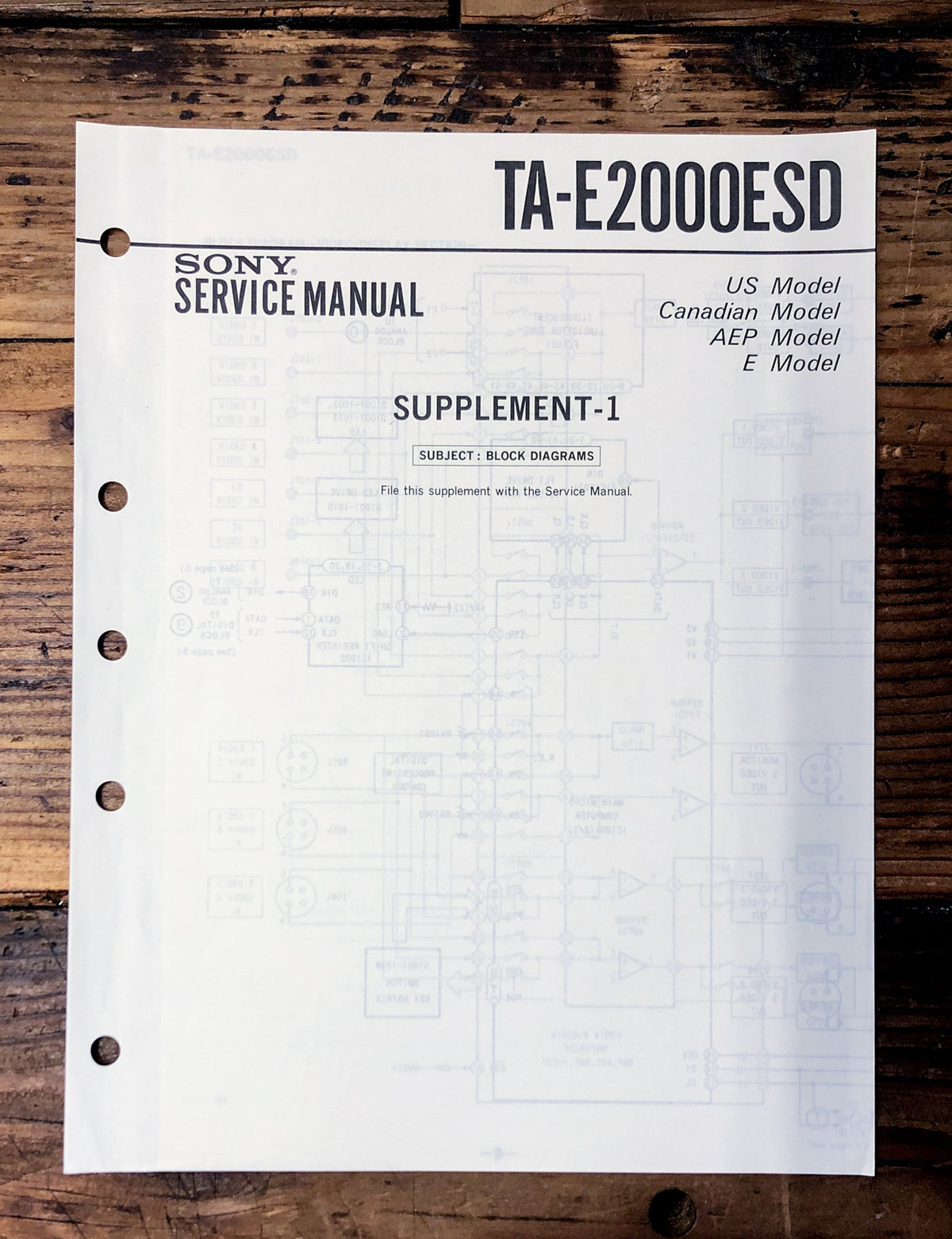 Sony TA-E2000ESD Preamp / Preamplifier Supp. Service Manual *Original*