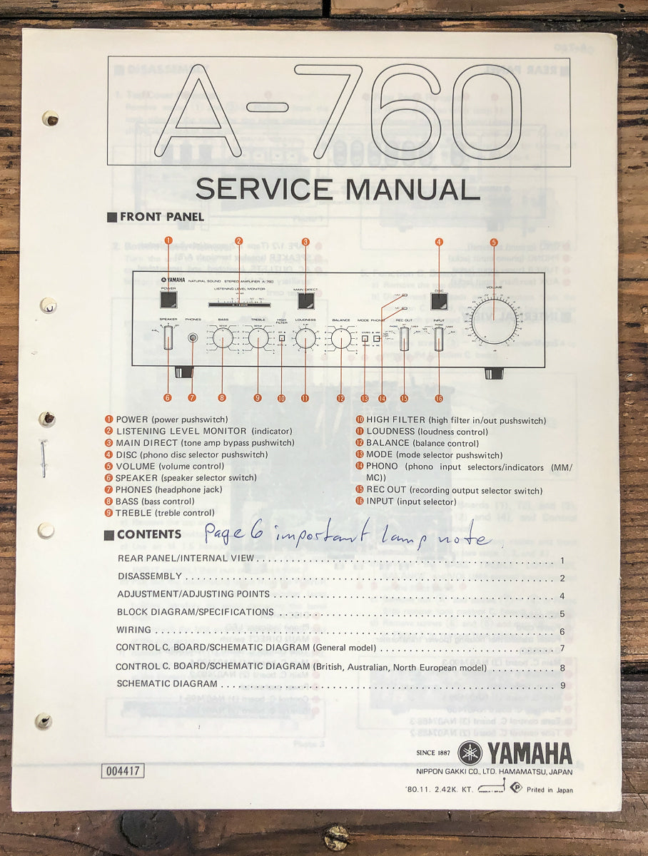 Yamaha A-760 Amplifier Service Manual *Original*