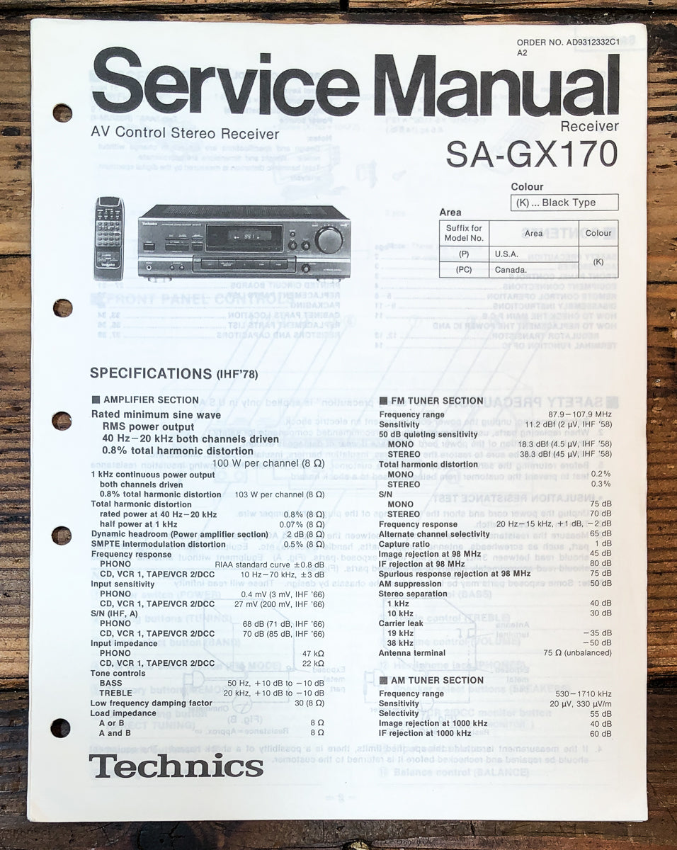 Technics SA-GX170 Receiver Service Manual *Original*