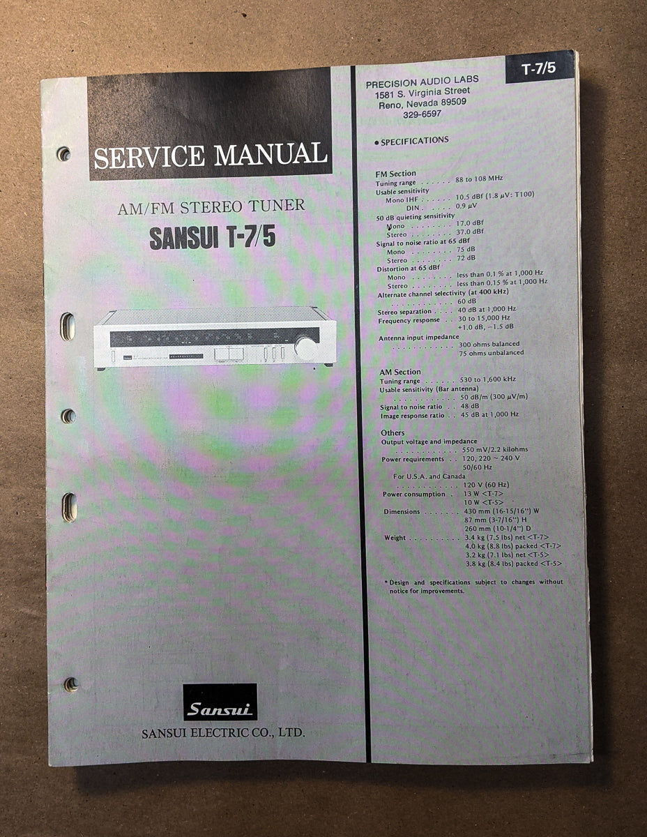 Sansui T-5 T-7 Tuner Service Manual *Original*