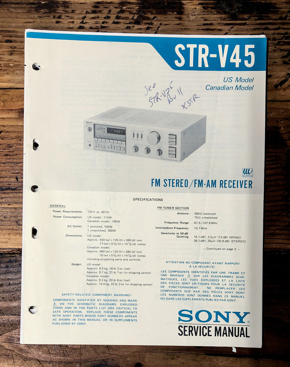 Sony STR-V45 Receiver Service Manual *Original*
