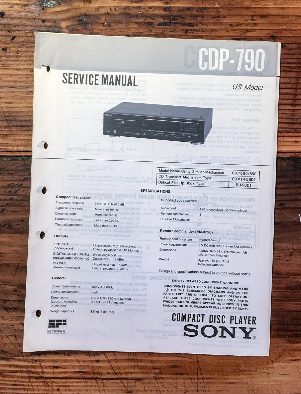 Sony CDP-790 CD Player Service Manual *Original*