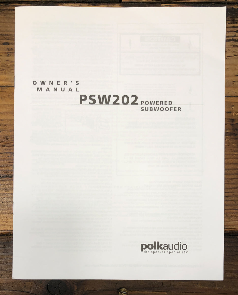 Polk Audio PSW202 PSW-202 Subwoofer Owners / User Manual *Original*