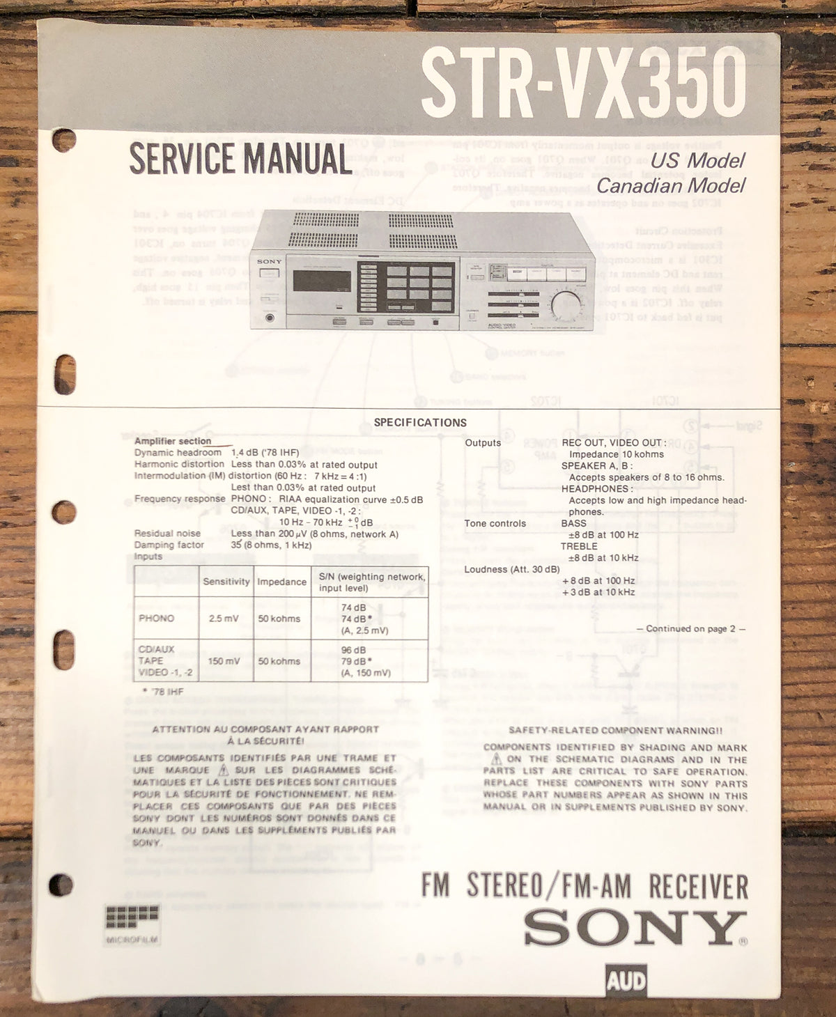 Sony STR-VX350 Receiver Service Manual *Original*