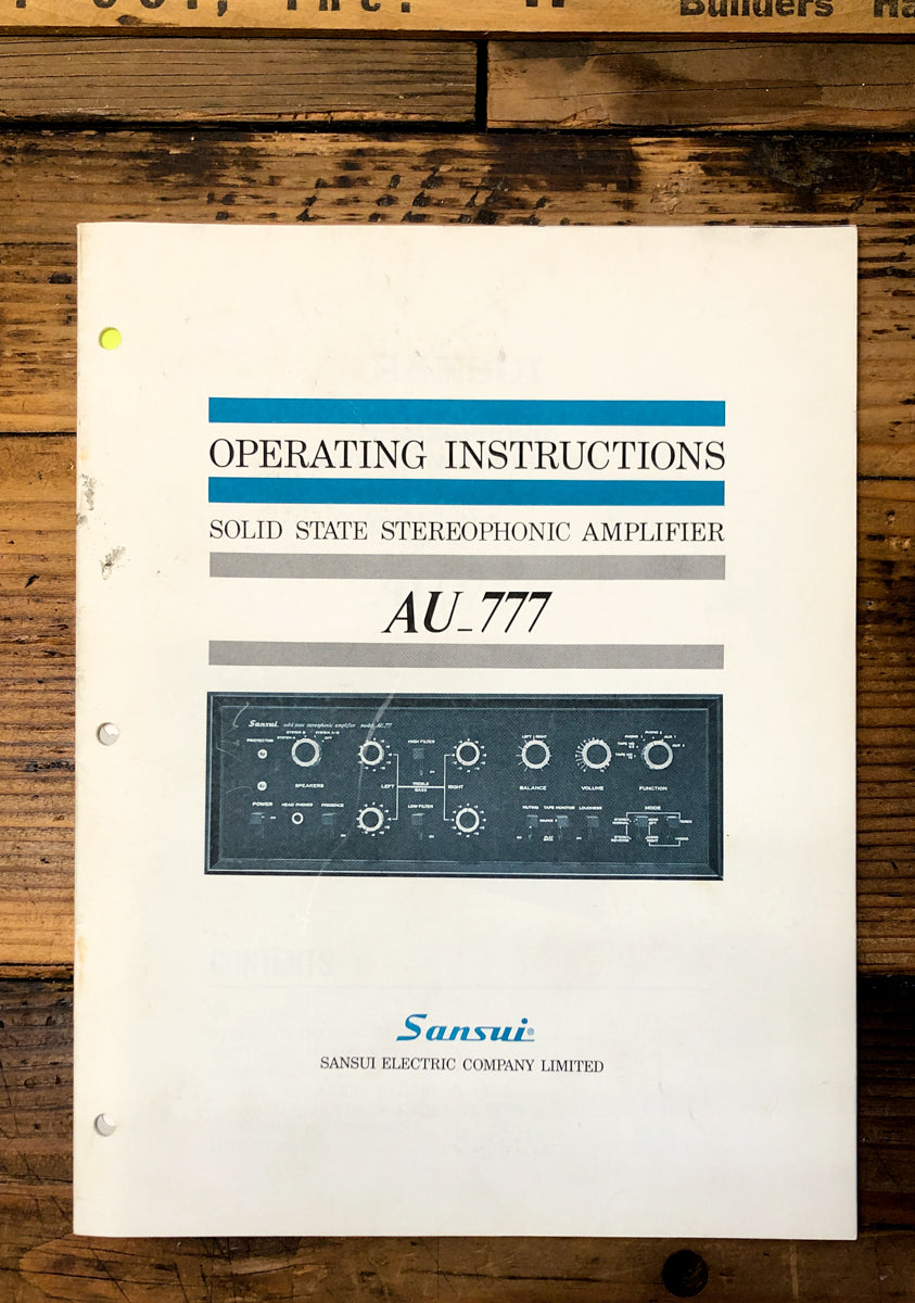 Sansui AU-777 Amplifier Owner / User Manual *Original*
