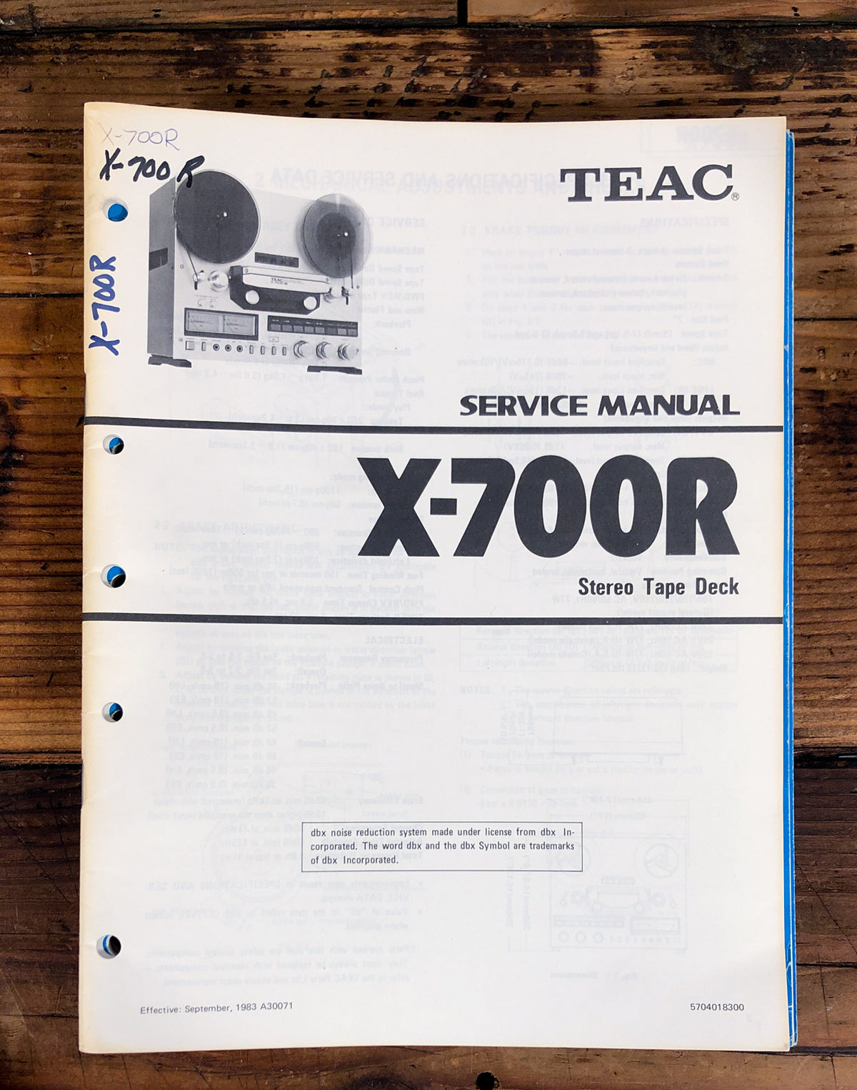 Teac X-700R Reel to Reel Service Manual *Original*