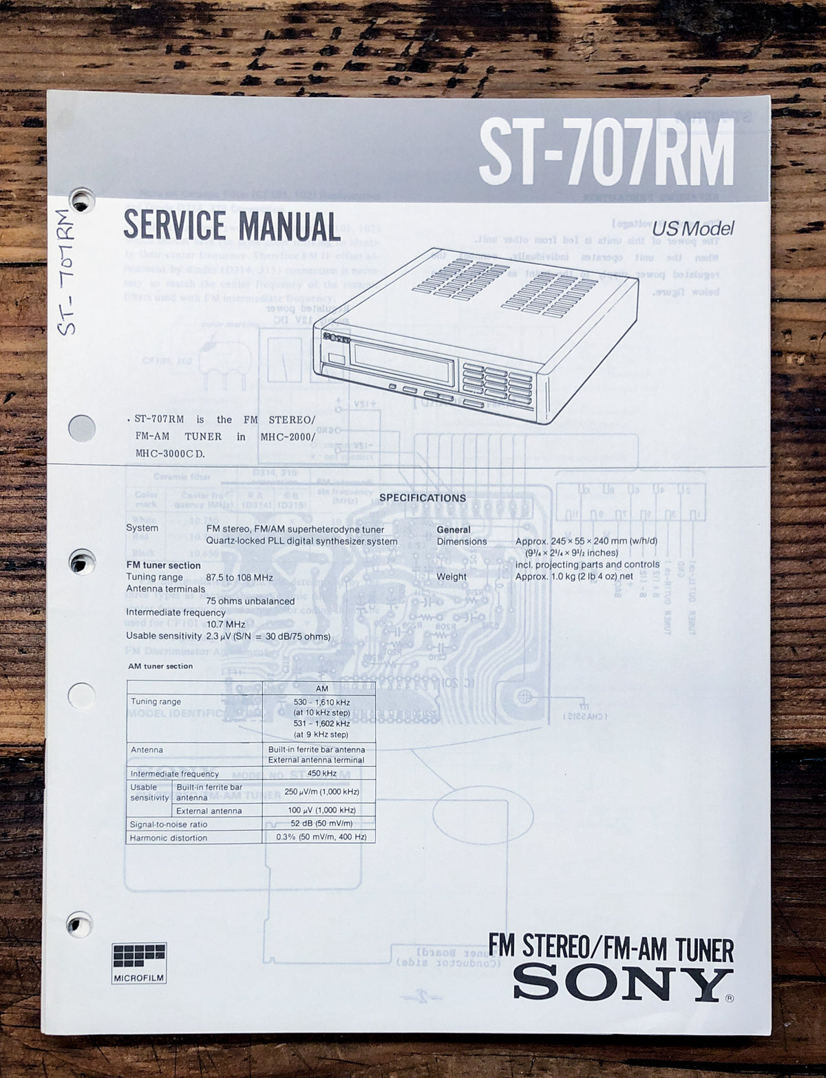 Sony ST-707RM Tuner Service Manual *Original*