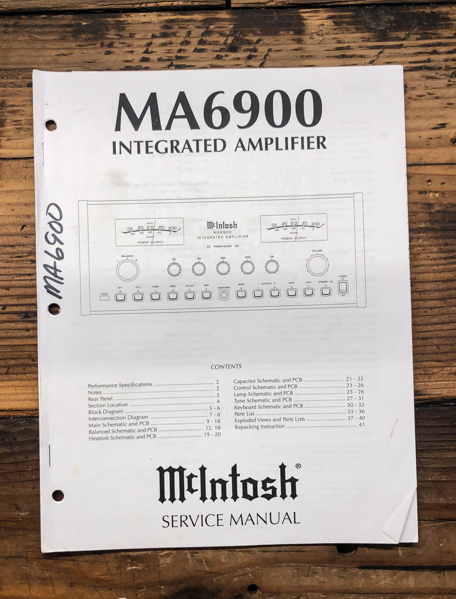 McIntosh MA6900 MA6900 Amplifier Service Manual *Original*