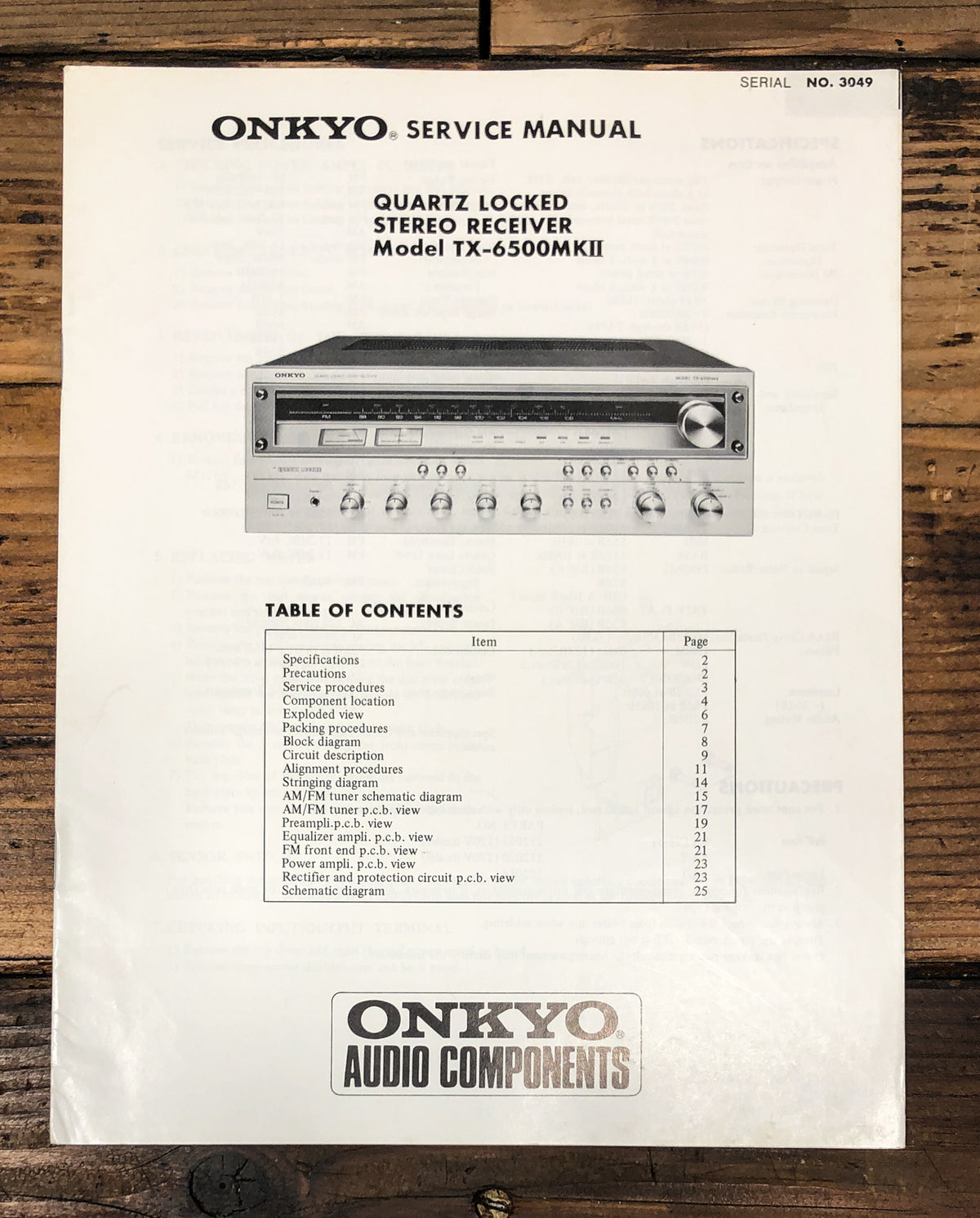 Onkyo TX-6500 MK2 MKII Receiver Service Manual *Original*