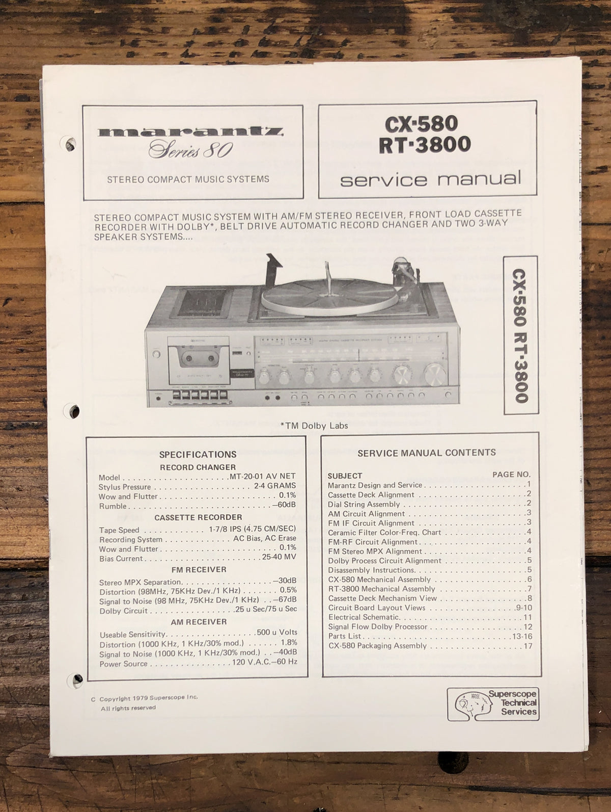 Marantz CX-580 RT-3800 Stereo Service Manual *Original*