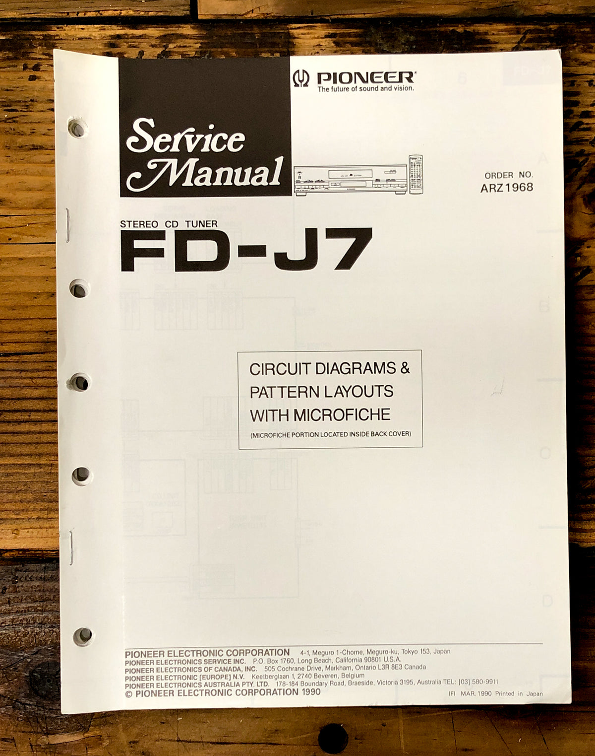 Pioneer FD-J7 CD Tuner Service Manual *Original*