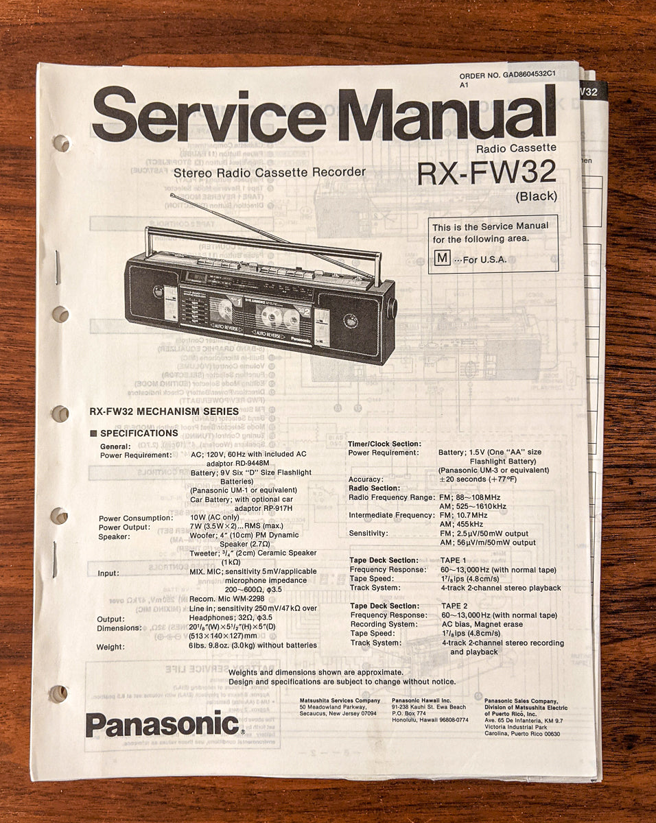 Panasonic RX-FW32 Radio Cassette Service Manual *Original*