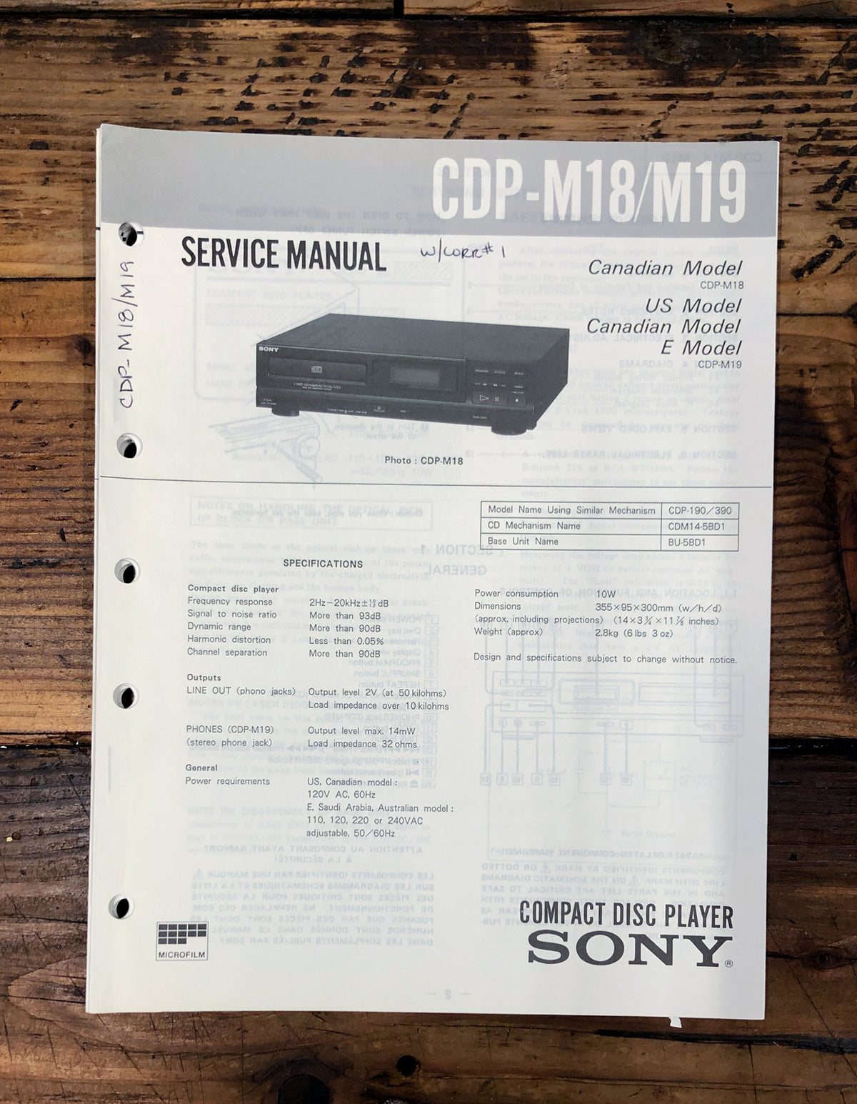Sony CDP-M18 CDP-M19 CD Player Service Manual *Original*