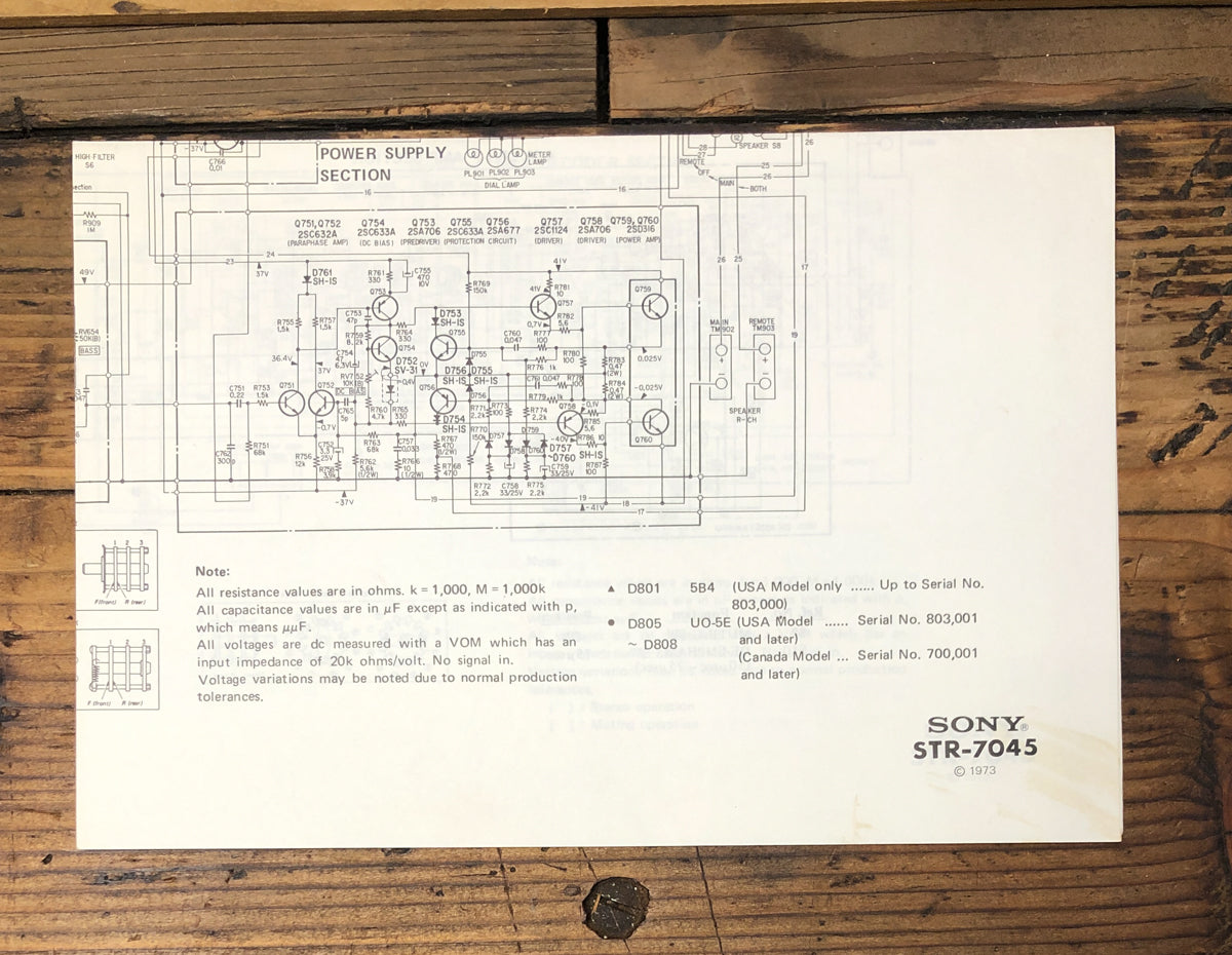 Sony STR-7045 Receiver Fold Out Schematic *Original*