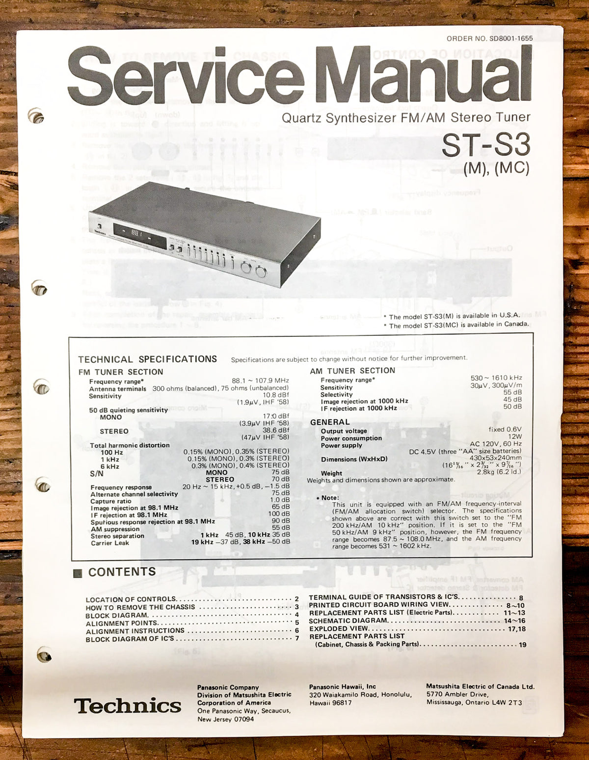 Technics ST-S3 Tuner Service Manual *Original*