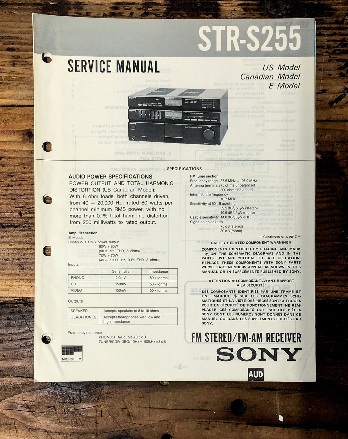 Sony STR-S255 Receiver Service Manual *Original*